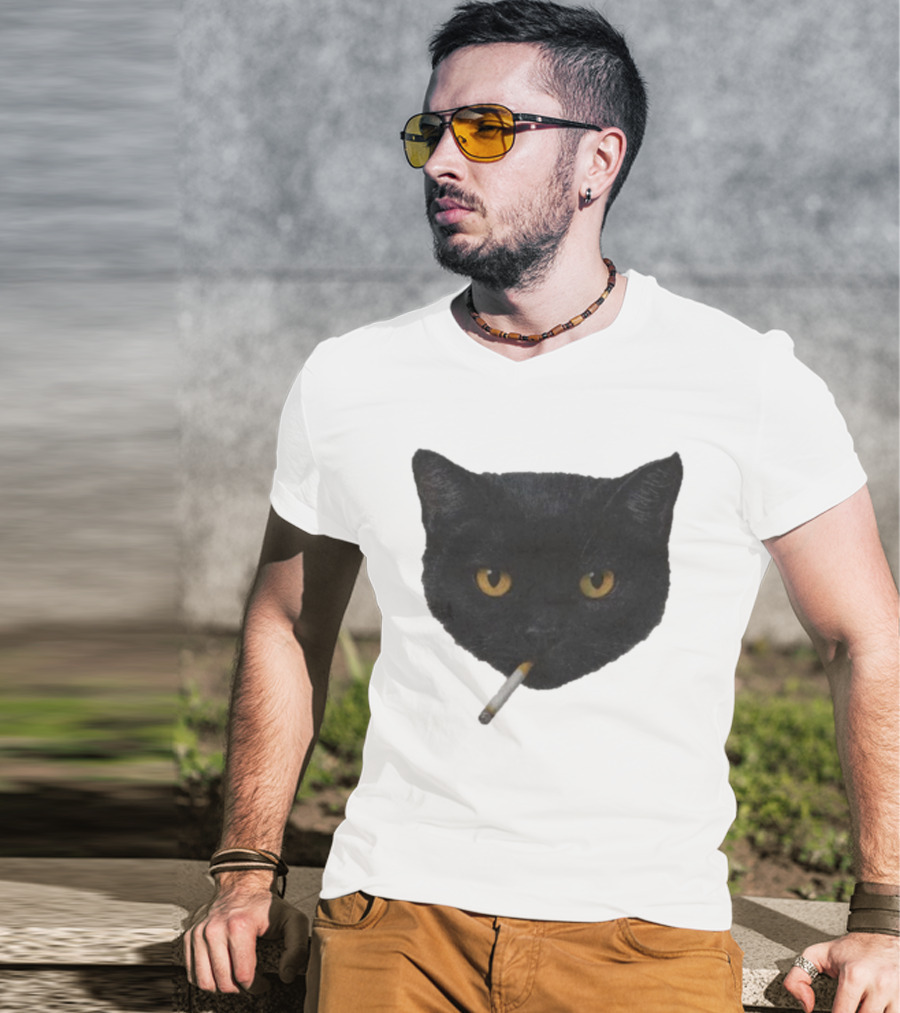 Smoking Black Cat With Yellow Eyes And Cigarette T-Shirt