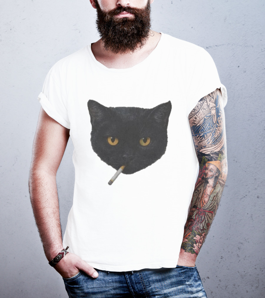 Smoking Black Cat With Yellow Eyes And Cigarette T-Shirt