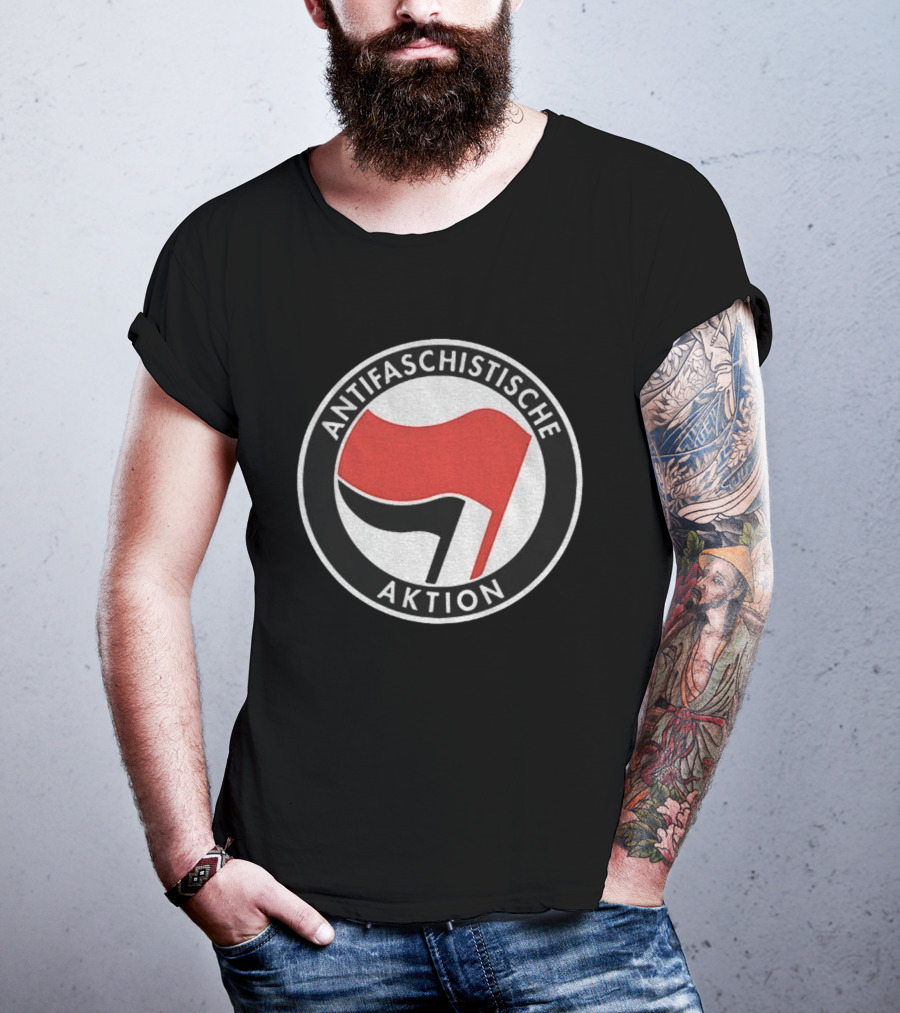 Antifaschistische Aktion Red Black Flags Anti Fascist Symbol T-Shirt