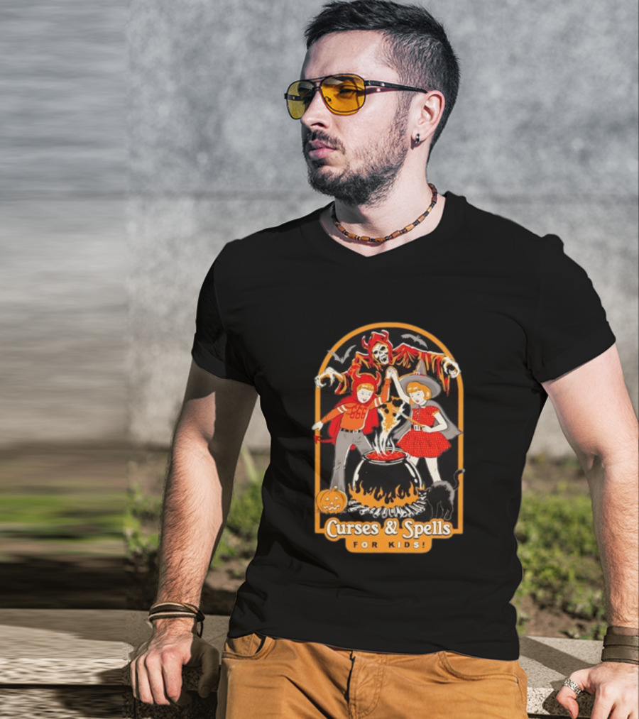 Curses & Spells For Kids Skeleton Cauldron Halloween Costume Fun T-Shirt