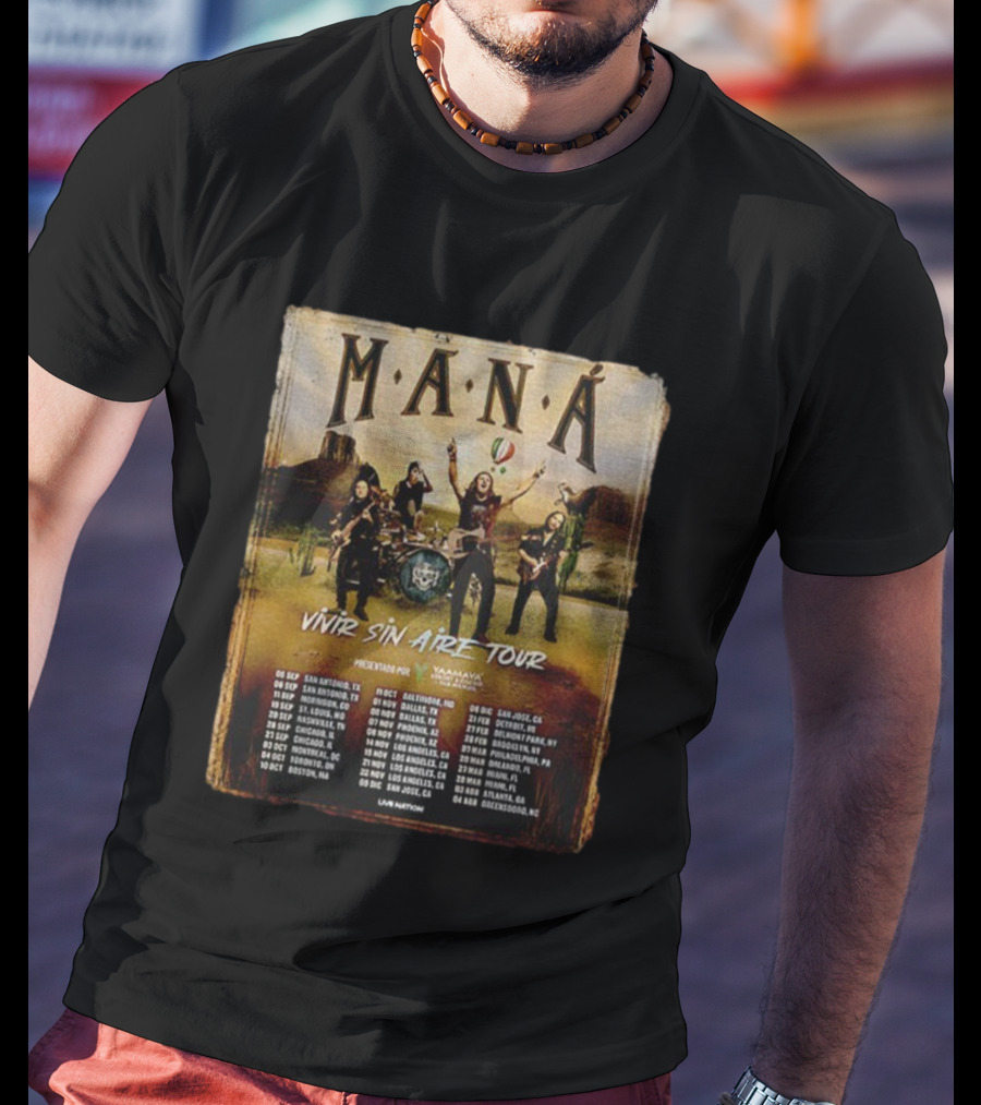 MANÁ Vivir Sin Aire Tour 2025 U.S. Schedule San Antonio San Jose T-Shirt