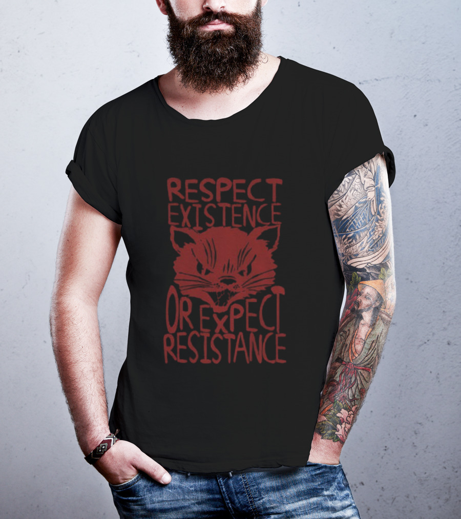 Sabo Tabby Respect Existence Or Expect Resistance Punk Leftist Socialist Cat T-Shirt