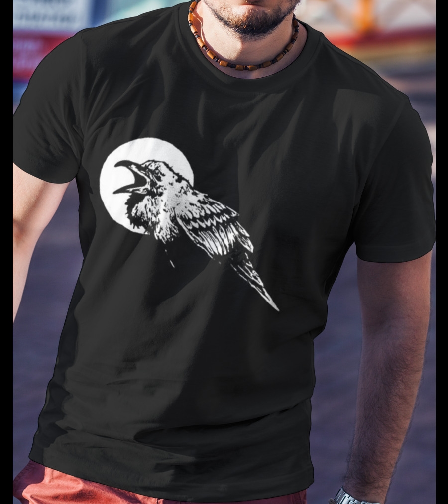Raven Crow F Caw F Vintage Retro Bird Full Moon Silhouette In Flight T-Shirt