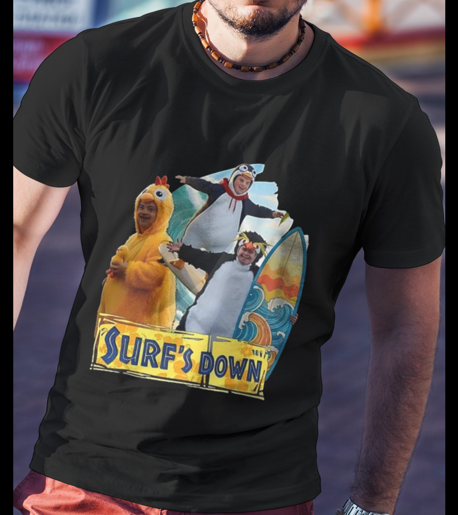 Penguins Surf's Down Wave Costume Fun T-Shirt