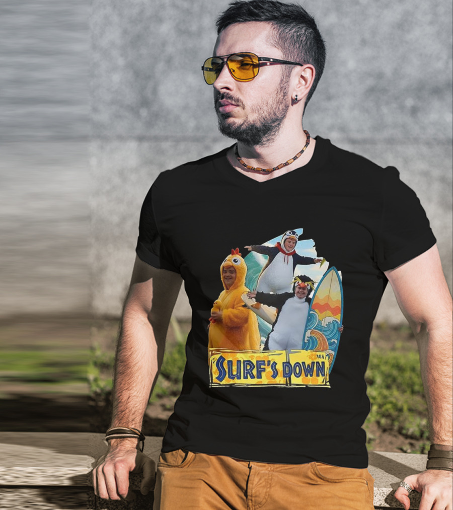 Penguins Surf's Down Wave Costume Fun T-Shirt