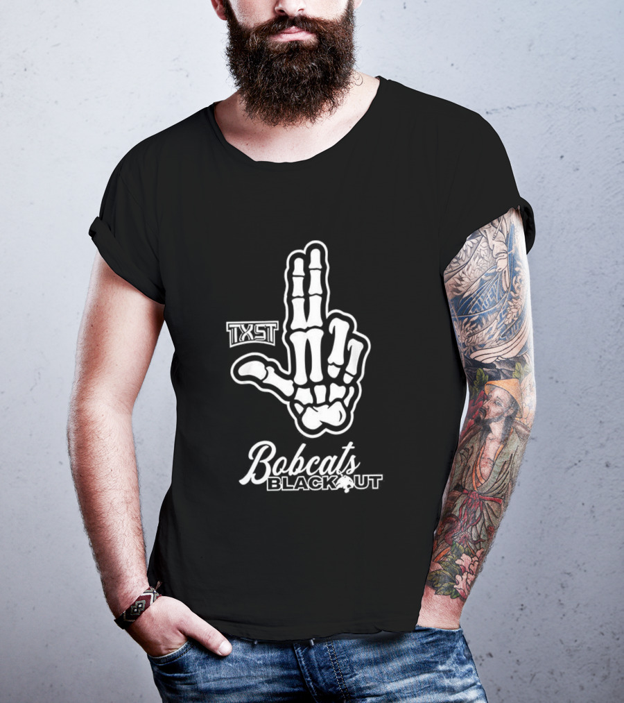 Skeleton Hand TXST Bobcats Blackout Gesture T-Shirt
