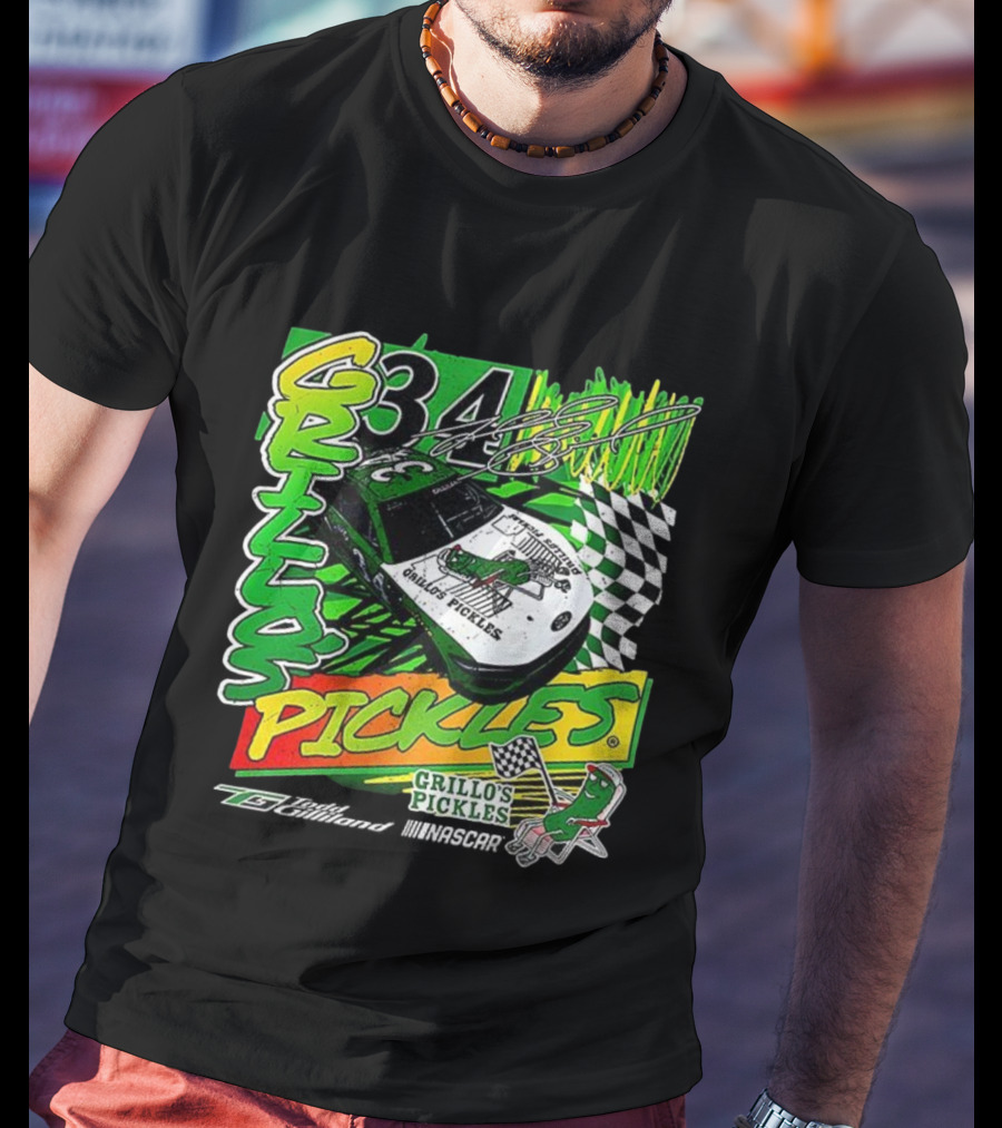 Grillo's Pickles Car Todd Gilliland 34 Autograph Racing Checkered Flag T-Shirt