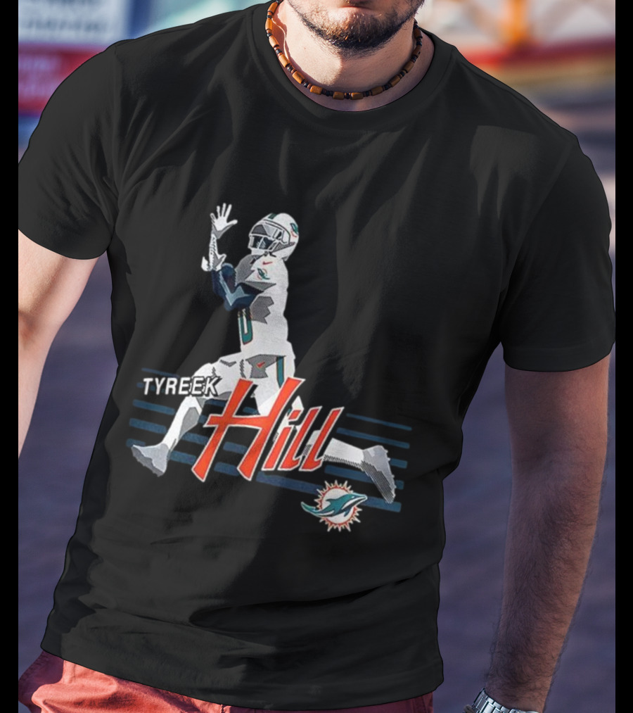 Tyreek Hill Miami Dolphins Receiving Ball Action Football T-Shirt