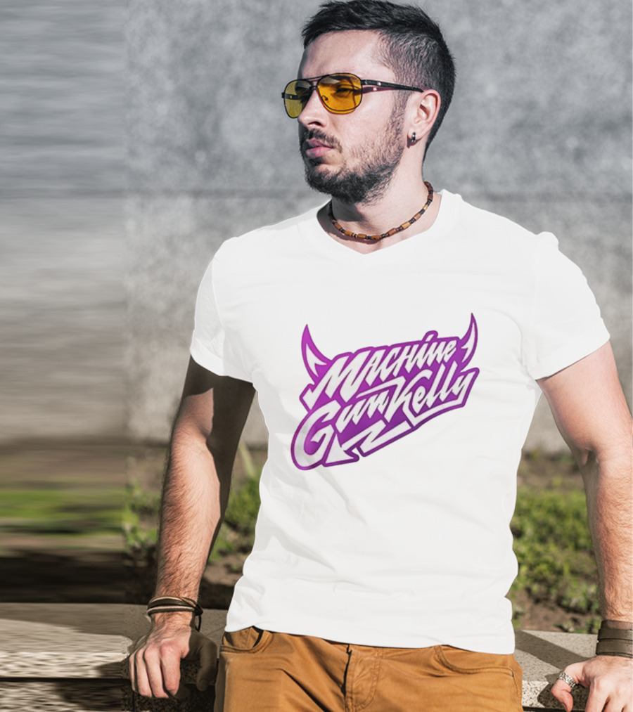 Machine Gun Kelly Ticket To My Downfall Tour 2025 Caricature Purple Stylized Text T-Shirt