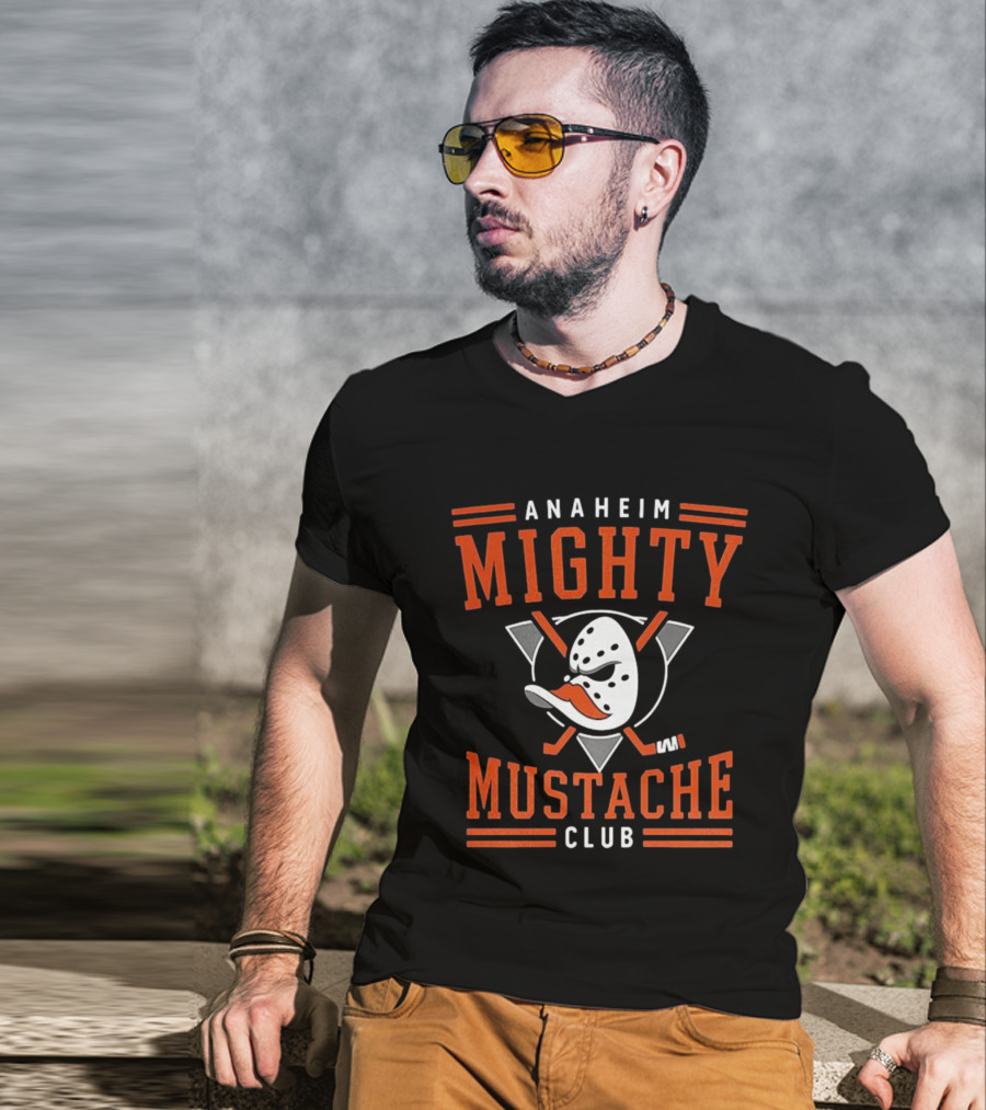 Anaheim Mighty Mustache Club Ducks Hockey Mask T-Shirt