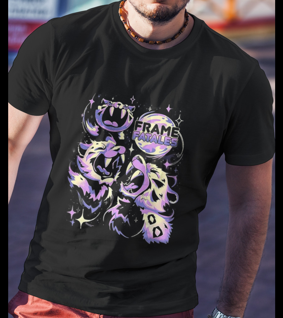 Three Faith Moon Frame Fatales Neon Pastel Feline Faces T-Shirt