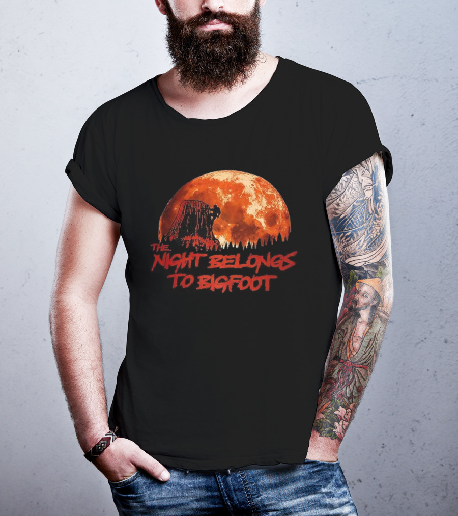 The Night Belongs To Bigfoot Red Moon Silhouette T-Shirt