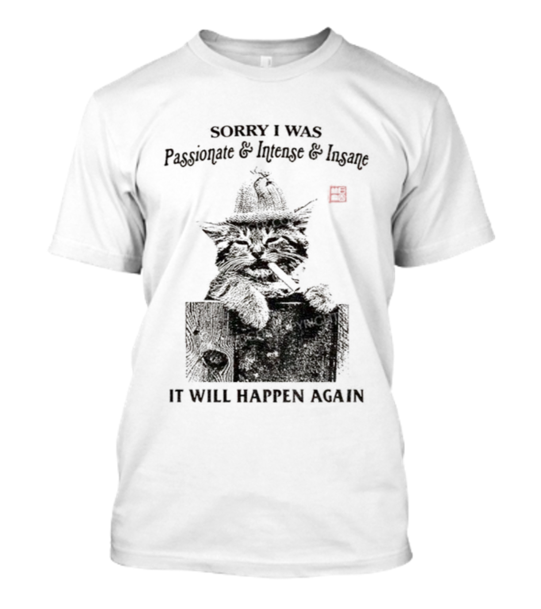 Sorry I Was Passionate Intense Insane Cat It Will Happen Again T-Shirt