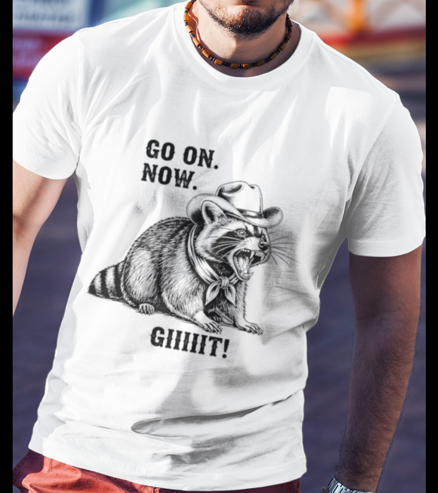 Vintage Cowboy Raccoon Go On Now Git Rustic Western Apparel T-Shirt