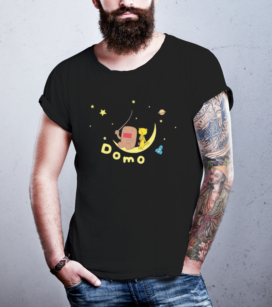 Domo Moon Fishing With Cartoon Characters Under Stars T-Shirt
