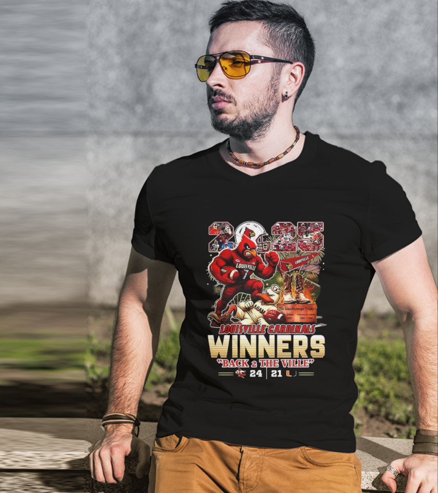 Louisville Cardinals Winners Back 2 The Ville 2025 Schnellenberger Trophy T-Shirt