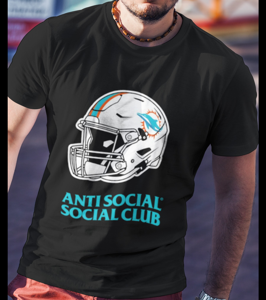 Miami Dolphins Anti Social Social Club Helmet Collaboration T-Shirt