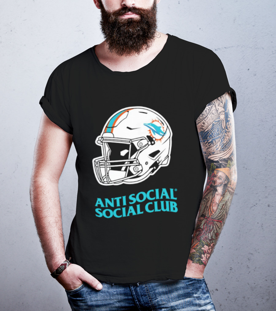 Miami Dolphins Anti Social Social Club Helmet Collaboration T-Shirt