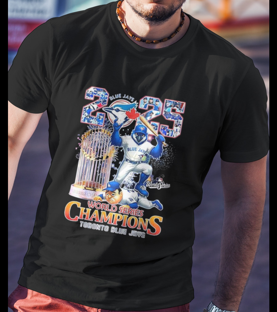 Toronto Blue Jays 2025 World Series Champions Trophy Firework Mascot Celebration T-Shirt