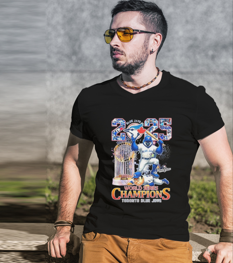 Toronto Blue Jays 2025 World Series Champions Trophy Firework Mascot Celebration T-Shirt