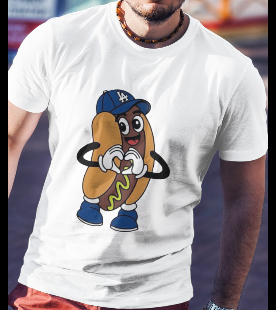 Dodger Dog LA Hat Hot Dog Los Angeles Dodgers Baseball Character T-Shirt