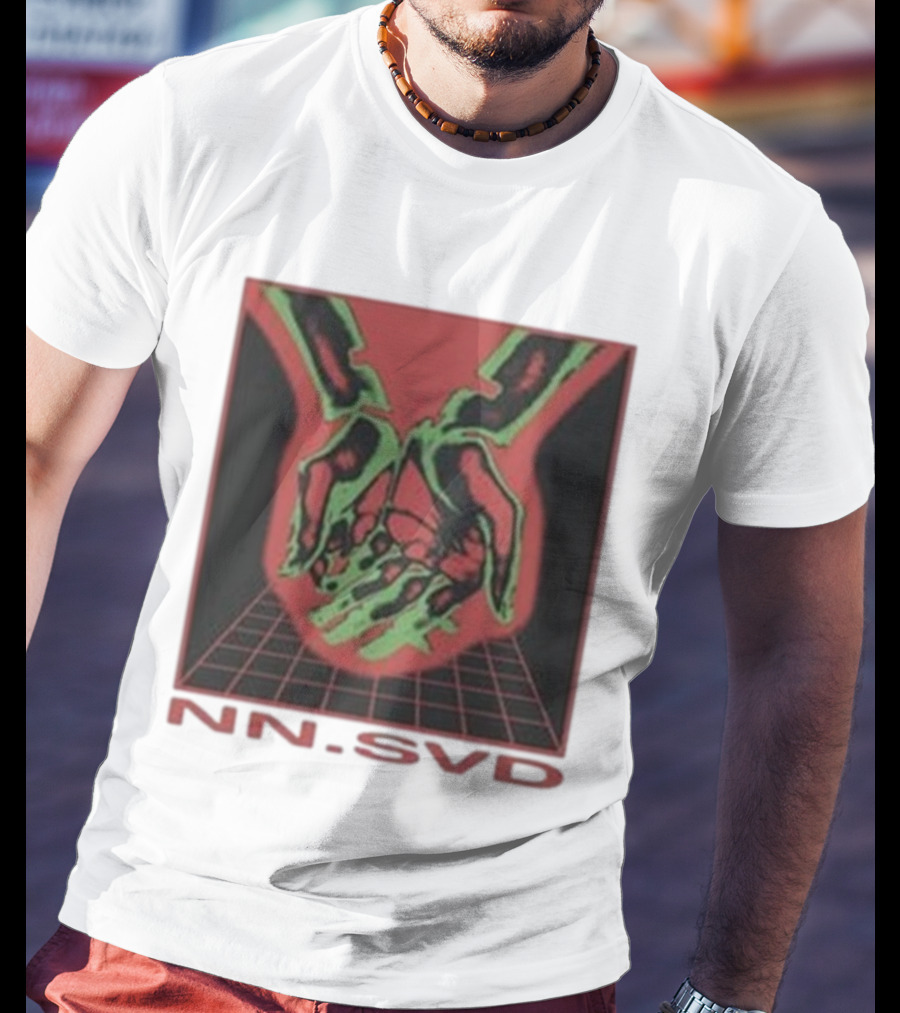 NN SVD Now Saved Hands Green Skeleton Art On Red Background T-Shirt