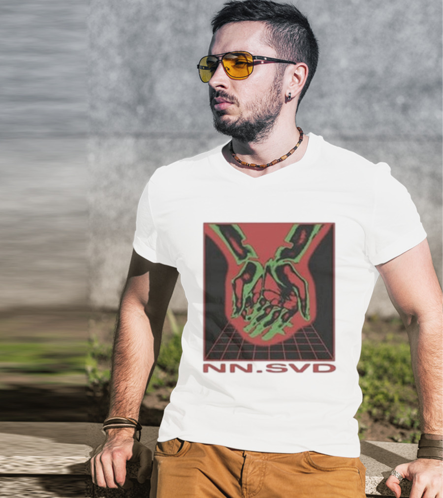 NN SVD Now Saved Hands Green Skeleton Art On Red Background T-Shirt