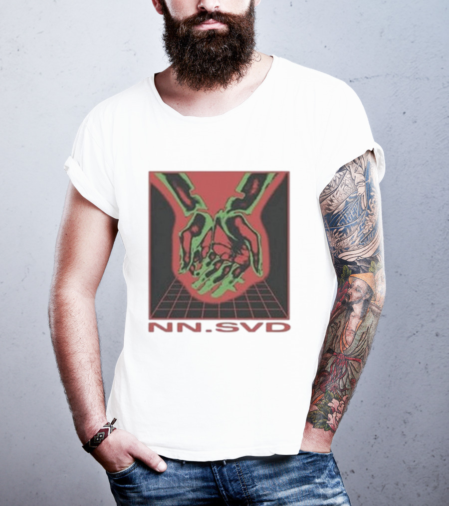 NN SVD Now Saved Hands Green Skeleton Art On Red Background T-Shirt