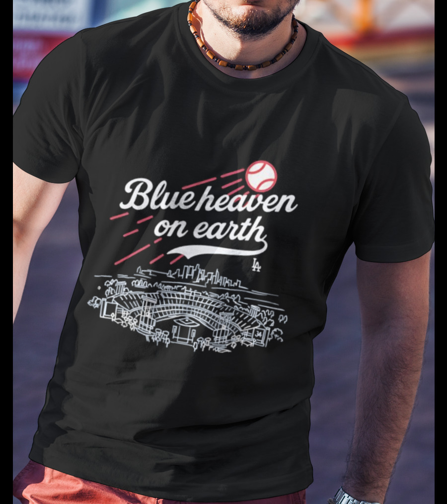 Blue Heaven On Earth Dodger Stadium Baseball Scene T-Shirt
