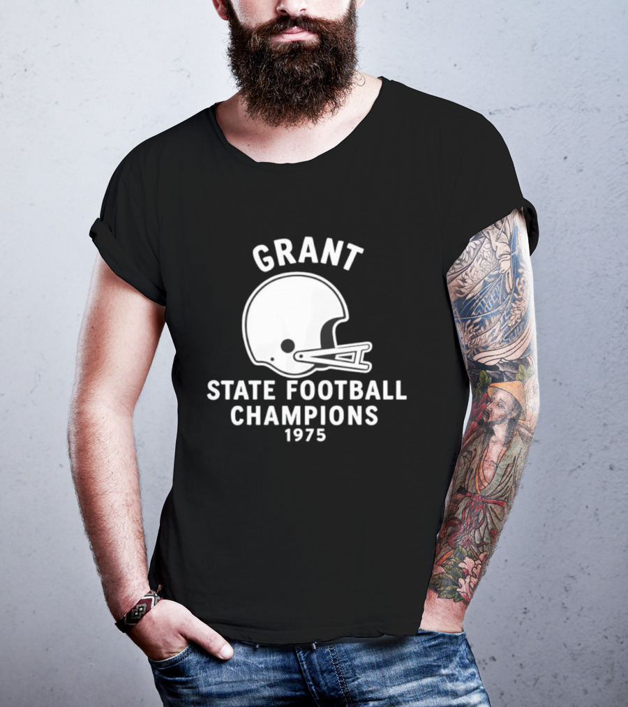 Grant State Football Champions 1975 Helmet T-Shirt