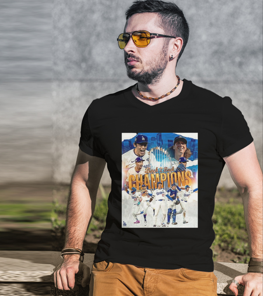 Back 2 Back Champions Los Angeles Dodgers 2025 Celebration T-Shirt