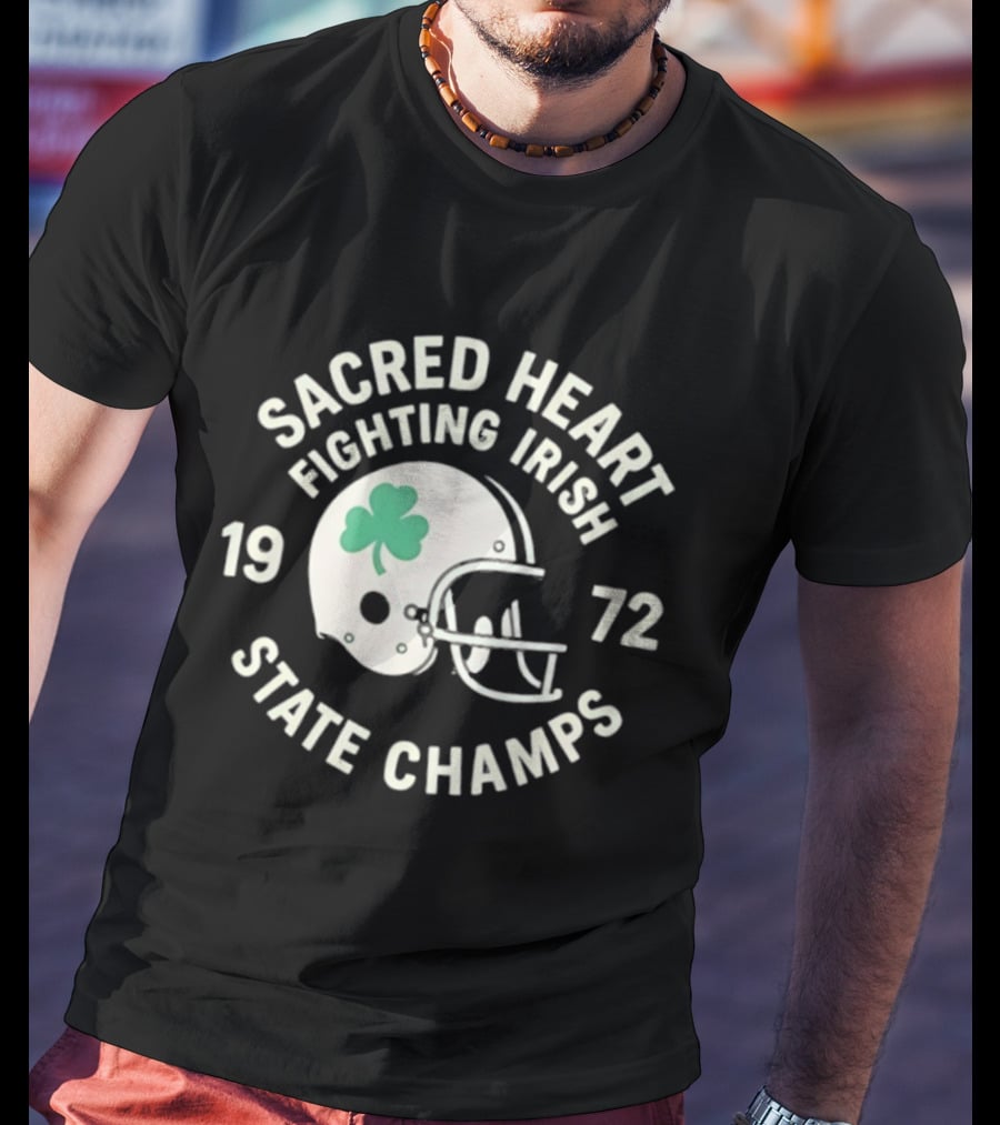 Sacred Heart Fighting Irish 1972 State Champs Football Helmet T-Shirt