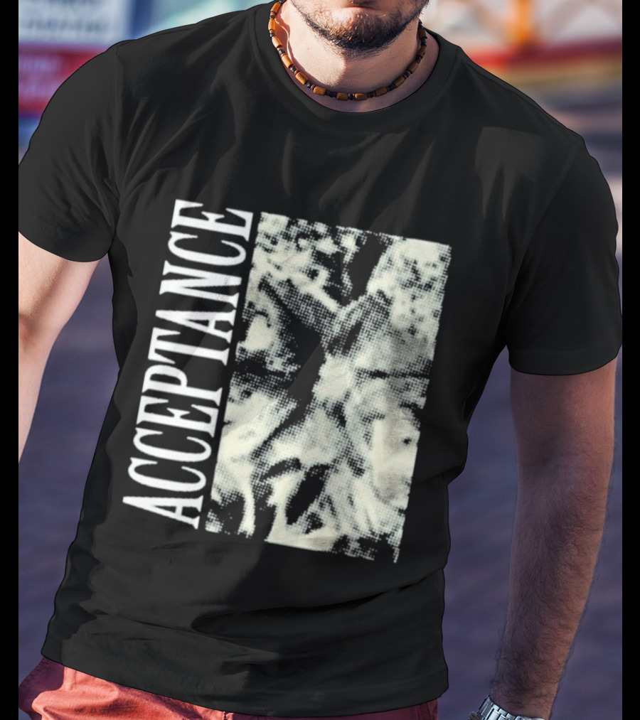 Acceptance 90s Grunge Style Vertical Text Block T-Shirt