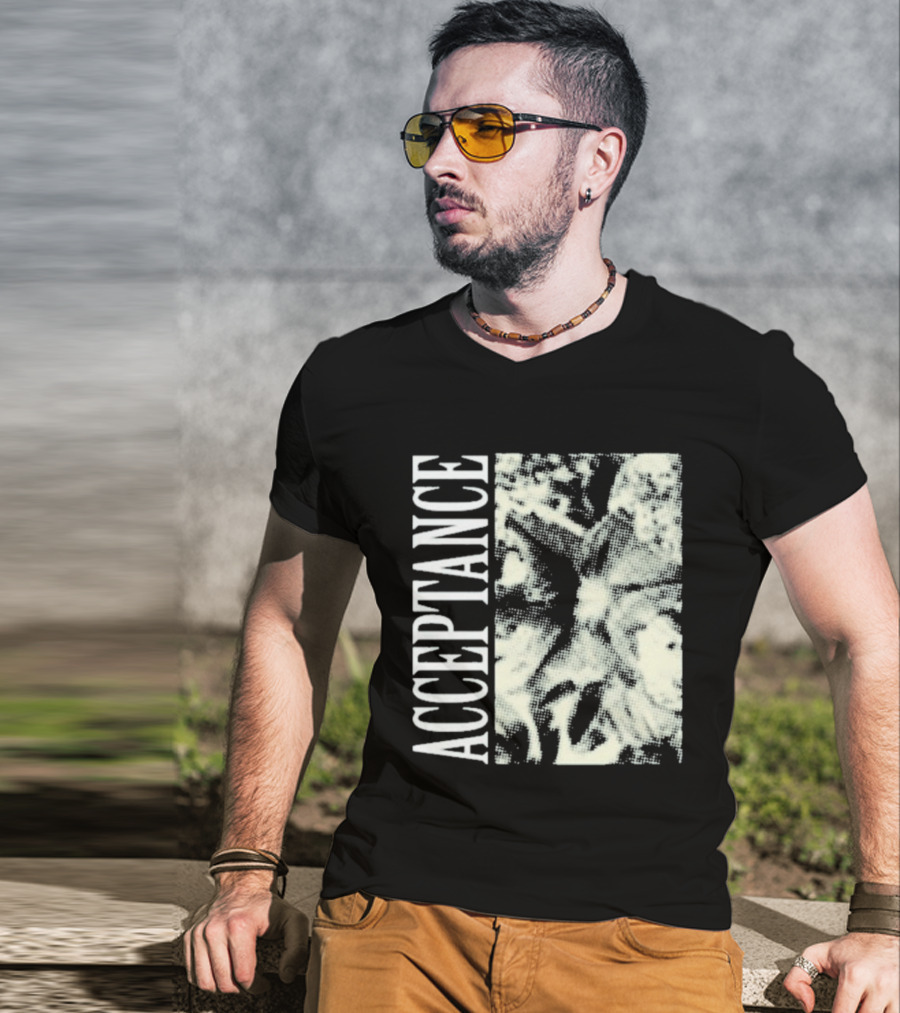 Acceptance 90s Grunge Style Vertical Text Block T-Shirt