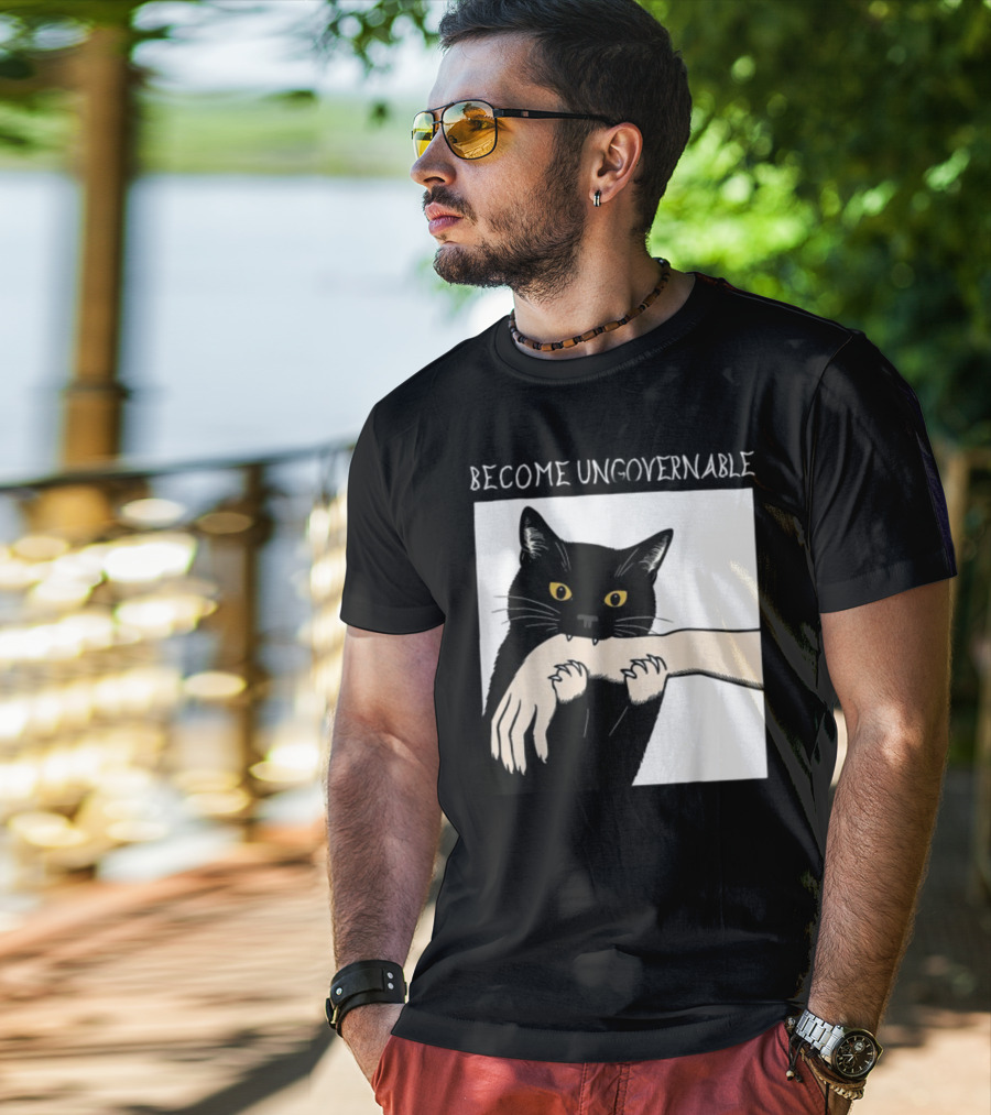 Become Ungovernable Black Cat Biting Hand T-Shirt