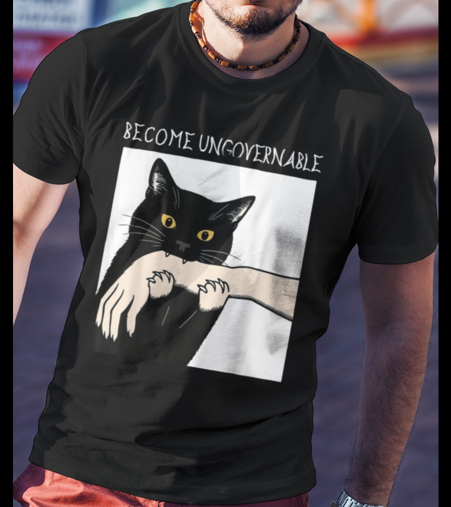 Become Ungovernable Black Cat Biting Hand T-Shirt