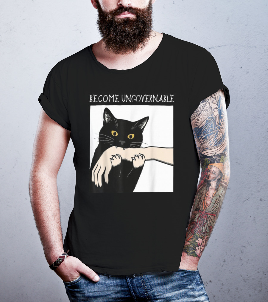Become Ungovernable Black Cat Biting Hand T-Shirt