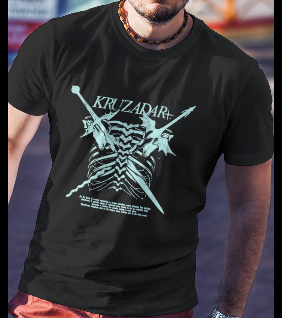 Kruzadar Dragonbone Crossed Swords And Dragon Wings Motif T-Shirt