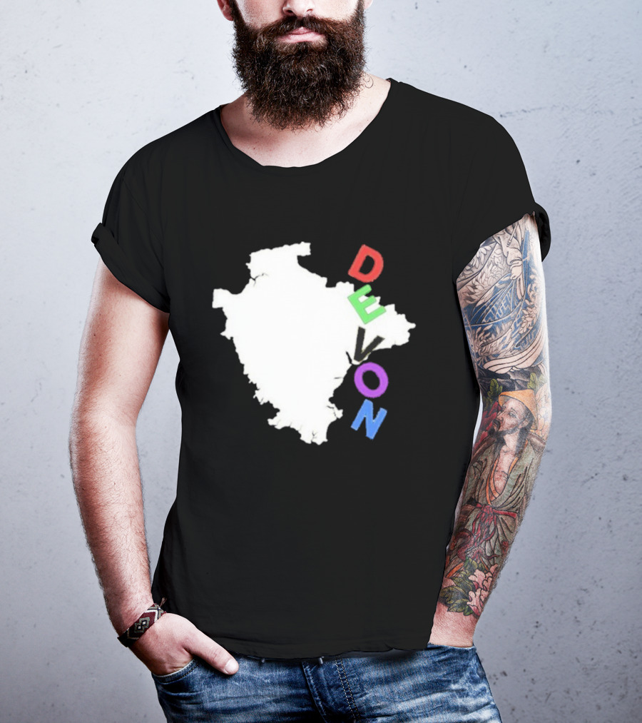 We Are Devon Island Map Outline With Colorful Vertical Text T-Shirt