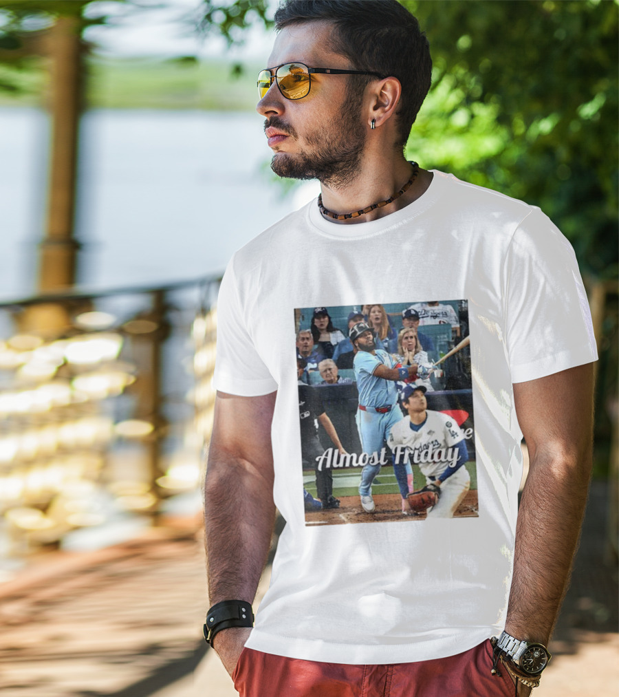 Vladimir Guerrero Jr. Toronto Blue Jays Almost Friday MLB Baseball Action T-Shirt