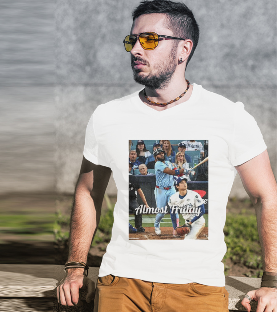 Vladimir Guerrero Jr. Toronto Blue Jays Almost Friday MLB Baseball Action T-Shirt