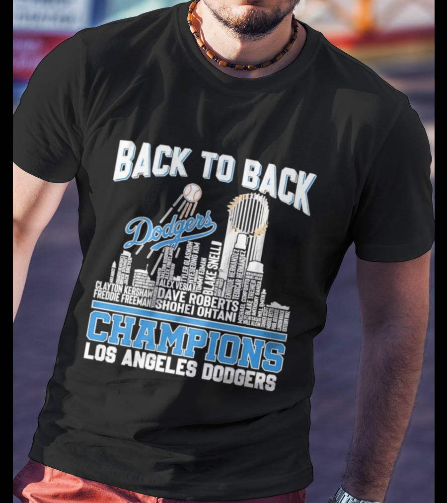 Back To Back Champions Dodgers Trophy Los Angeles Skyline T-Shirt