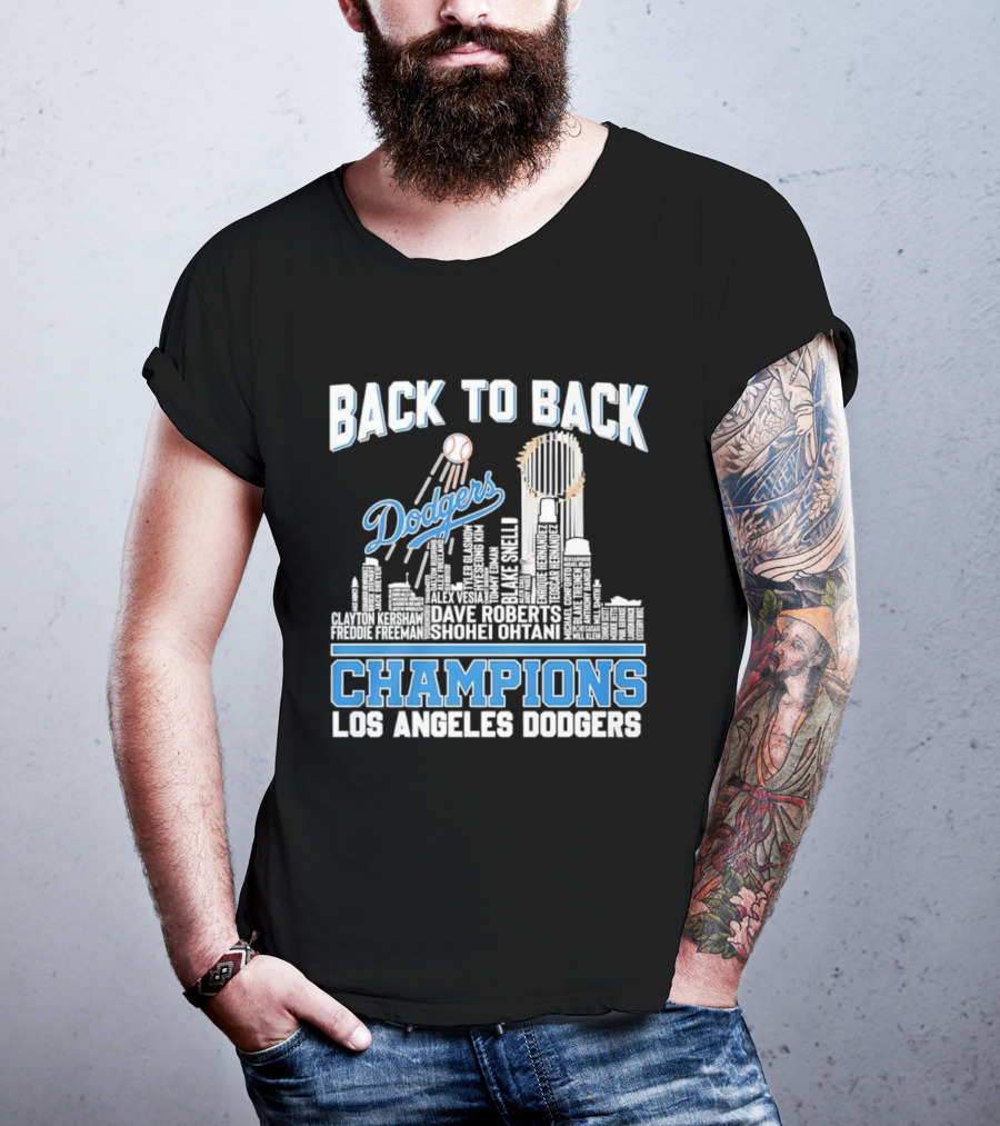Back To Back Champions Dodgers Trophy Los Angeles Skyline T-Shirt