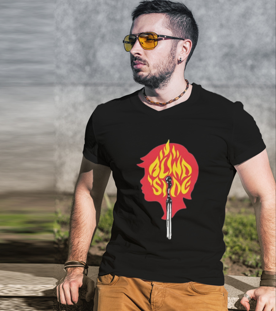 Blind Side Flaming Head Silhouette Design T-Shirt