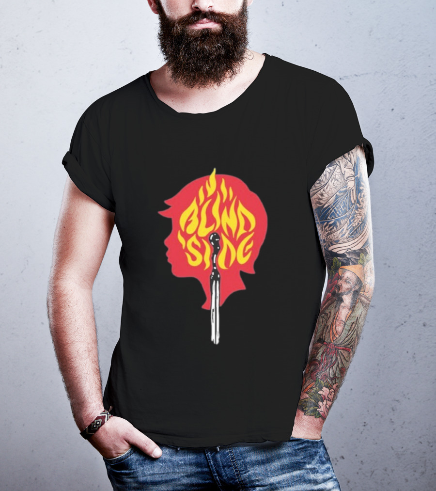 Blind Side Flaming Head Silhouette Design T-Shirt