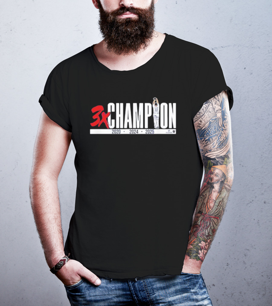 3x Champion 2020 2024 2025 Los Angeles Clayton Kershaw 22 T-Shirt