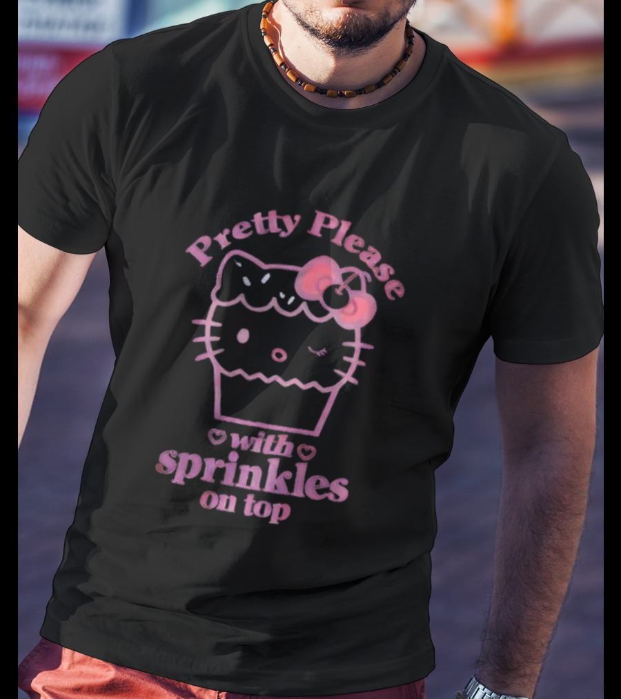 Hello Kitty Pretty Please With Sprinkles On Top Cupcake Bow T-Shirt
