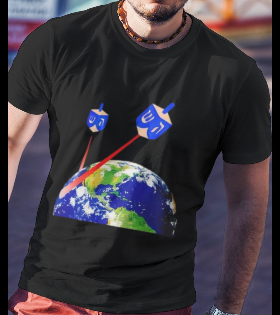 Dreidel Laser Beams Earth Jewish Humor T-Shirt