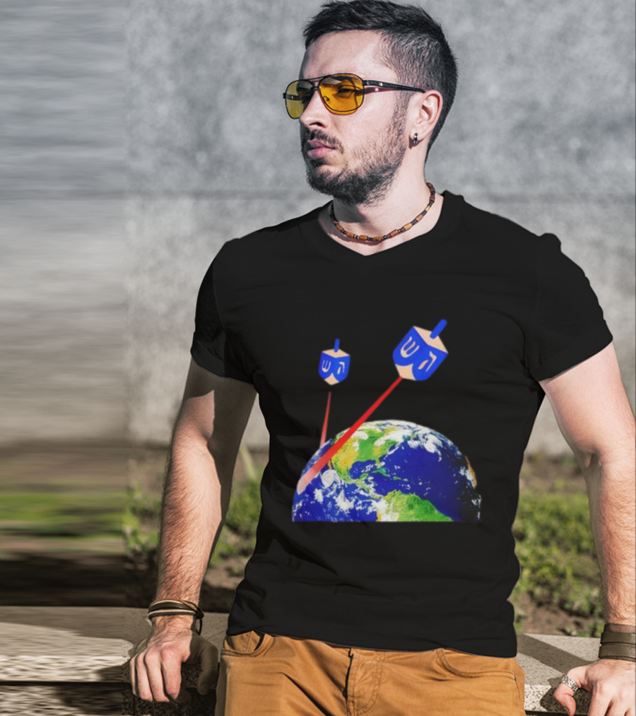 Dreidel Laser Beams Earth Jewish Humor T-Shirt