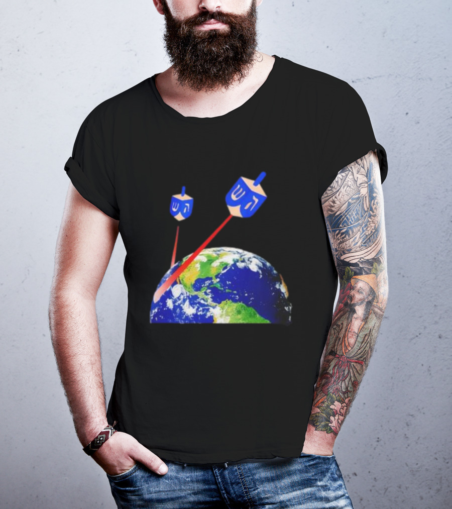 Dreidel Laser Beams Earth Jewish Humor T-Shirt
